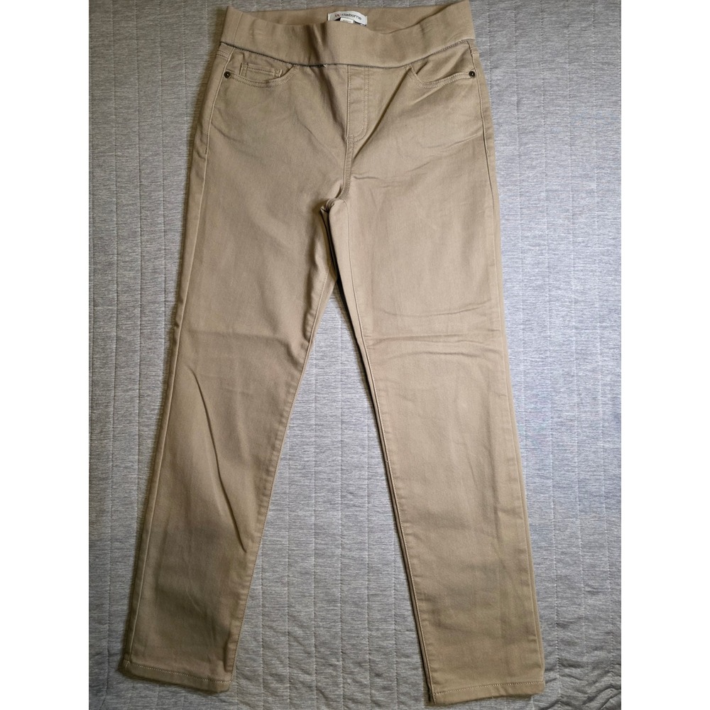 1412 Liz Claiborne Amber Khaki Pull On Pants Womens 6P Tan Straight Leg Stretch